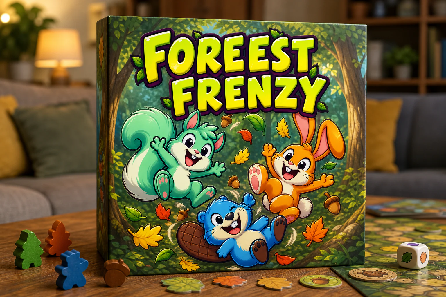 Forest Frenzy printed on a family board-game box